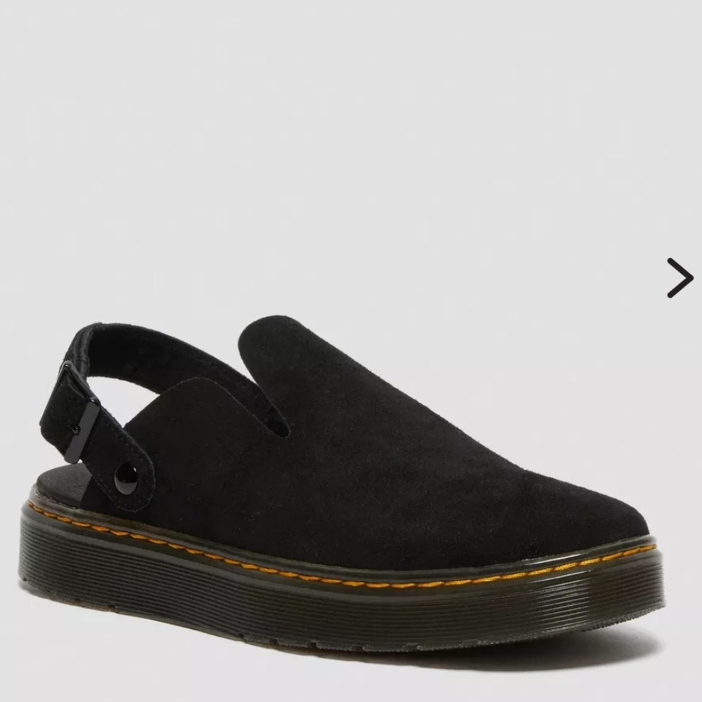 Dr. Martens Black Suede Clog Mules with Buckle - Picture 2 of 5